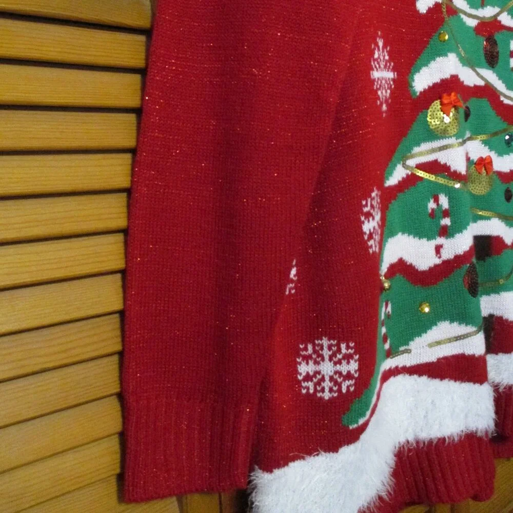 Holiday Time Christmas sweater red sparkle & green tree to decorate size 1x - Picture 6 of 9